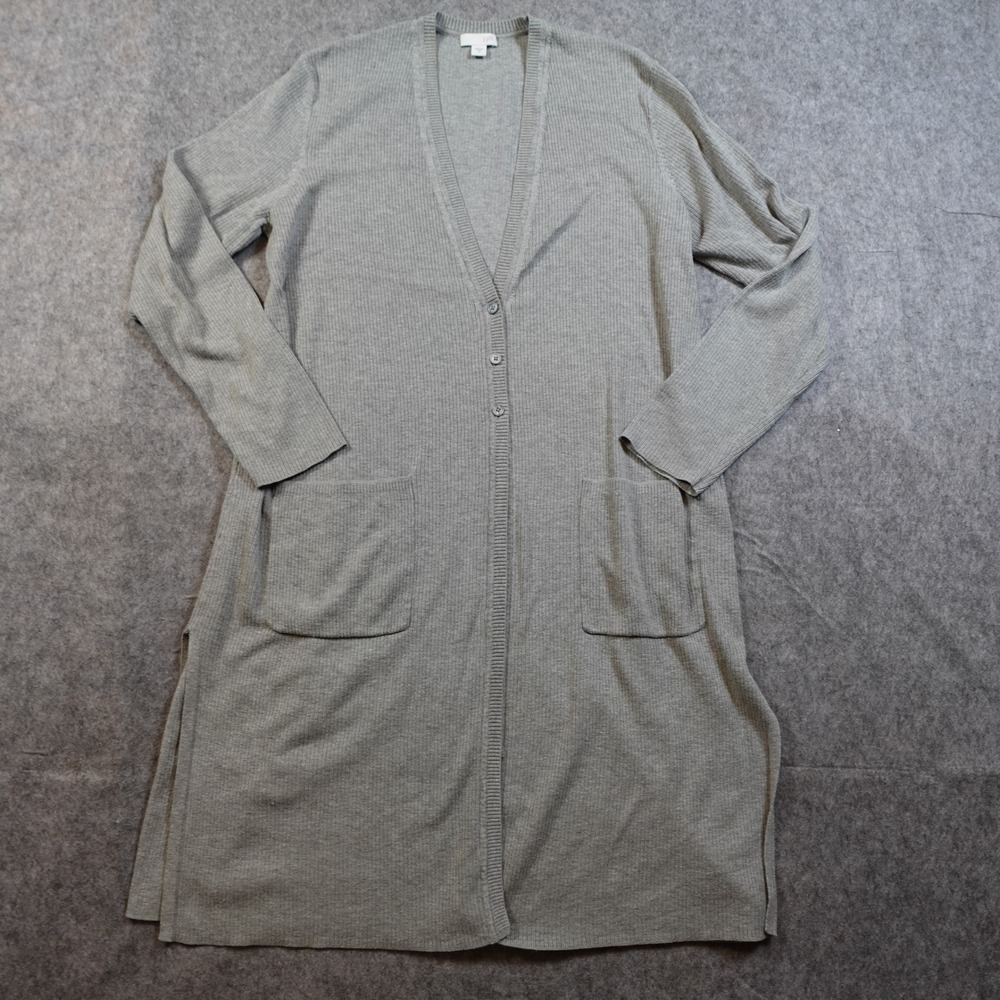J Jill Sweater Womens Medium Gray Duster Tunic Ribbed Knit Button Front Casual